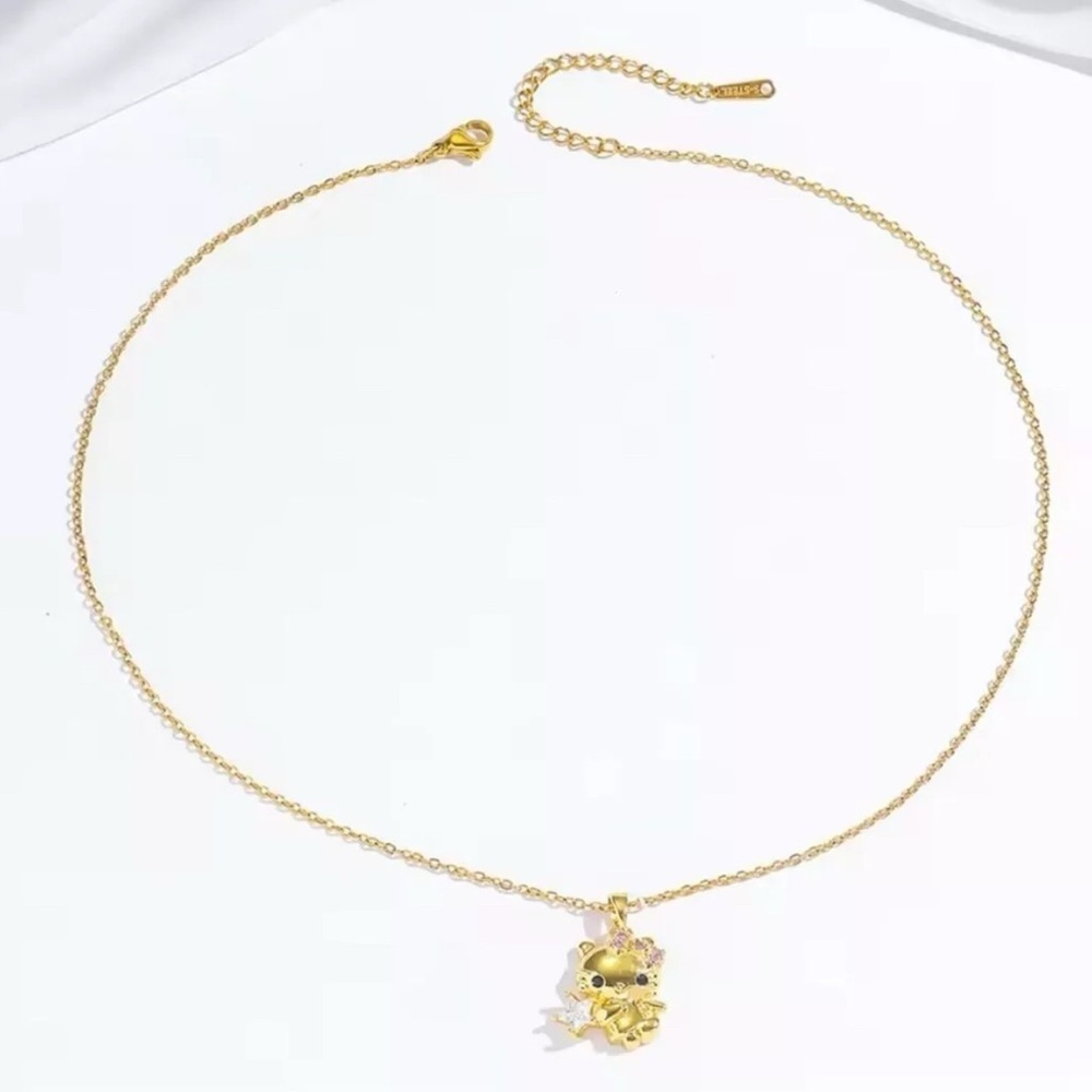18K Gold Hello Kitty Angel Holding Diamond Star Pendant Necklace Sanrio Kawaii - Picture 3 of 4